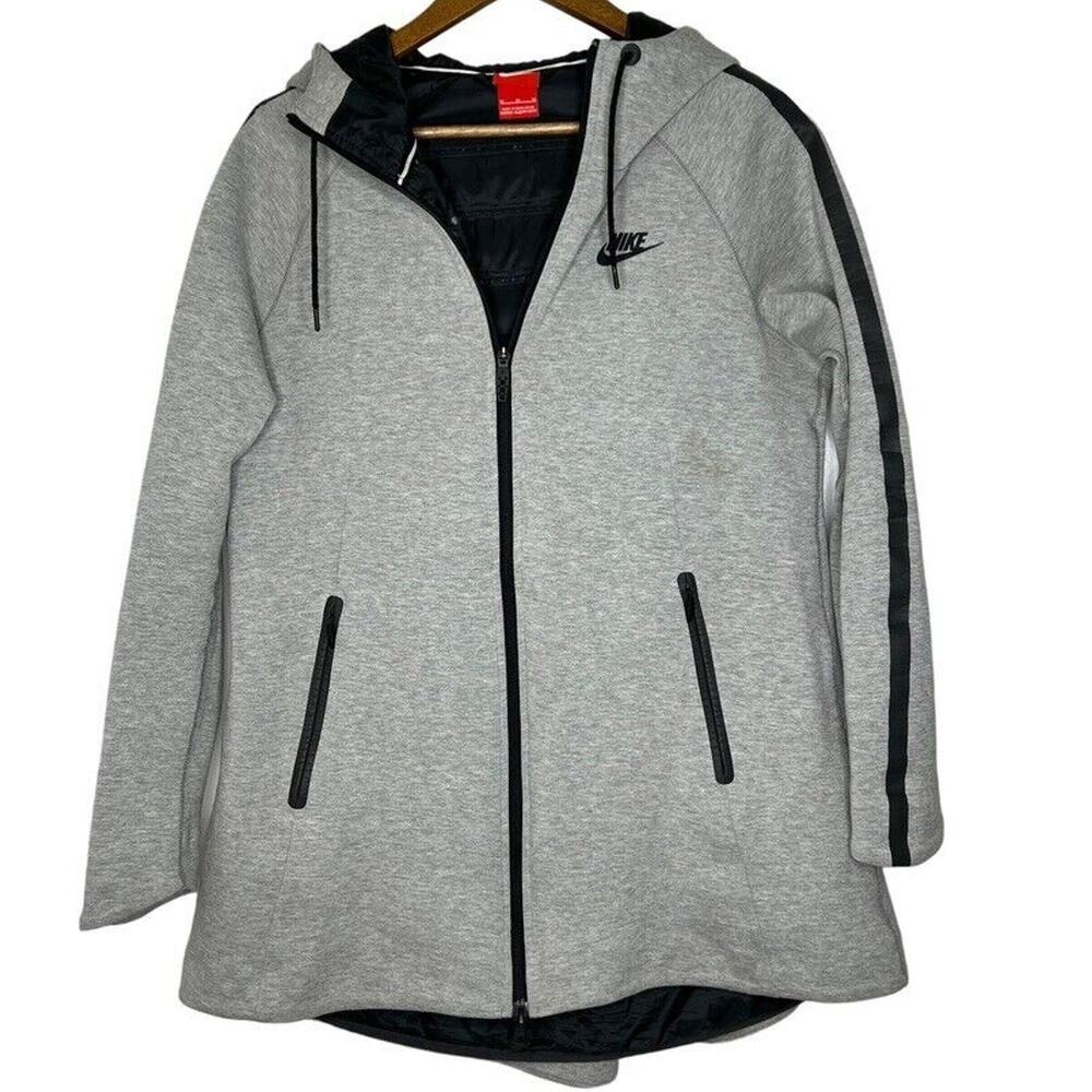 Nike Gray Aeroloft Parka Hooded Lined Full Zip Goose Down Jacket Size M Women's